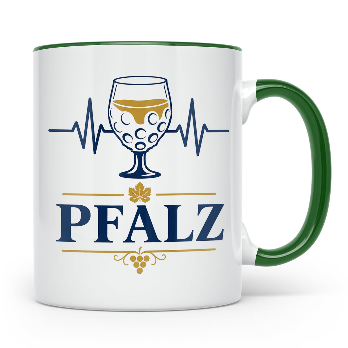 Pfalz Tasse Herzschlag Dubbeglas - Geschenk für Pfälzer Wein – Grün [farbe:grün]