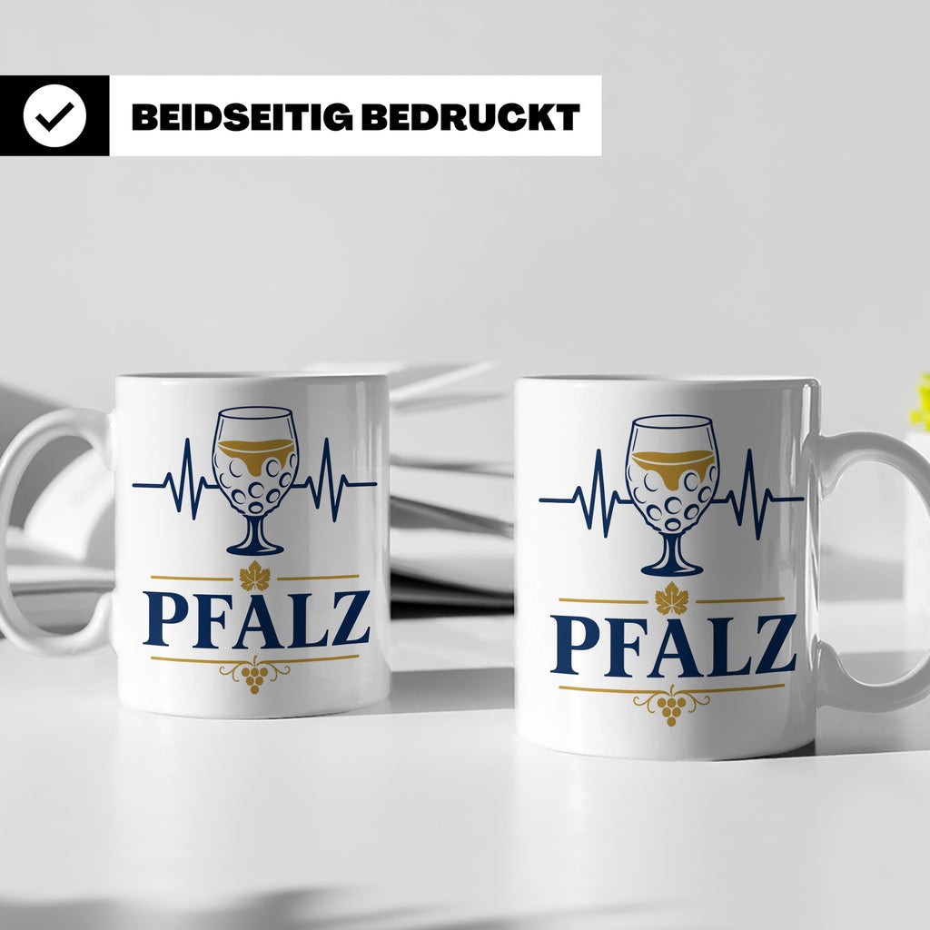 Pfalz Tasse Herzschlag Dubbeglas - Geschenk für Pfälzer Wein – Weiß [farbe:weiß]