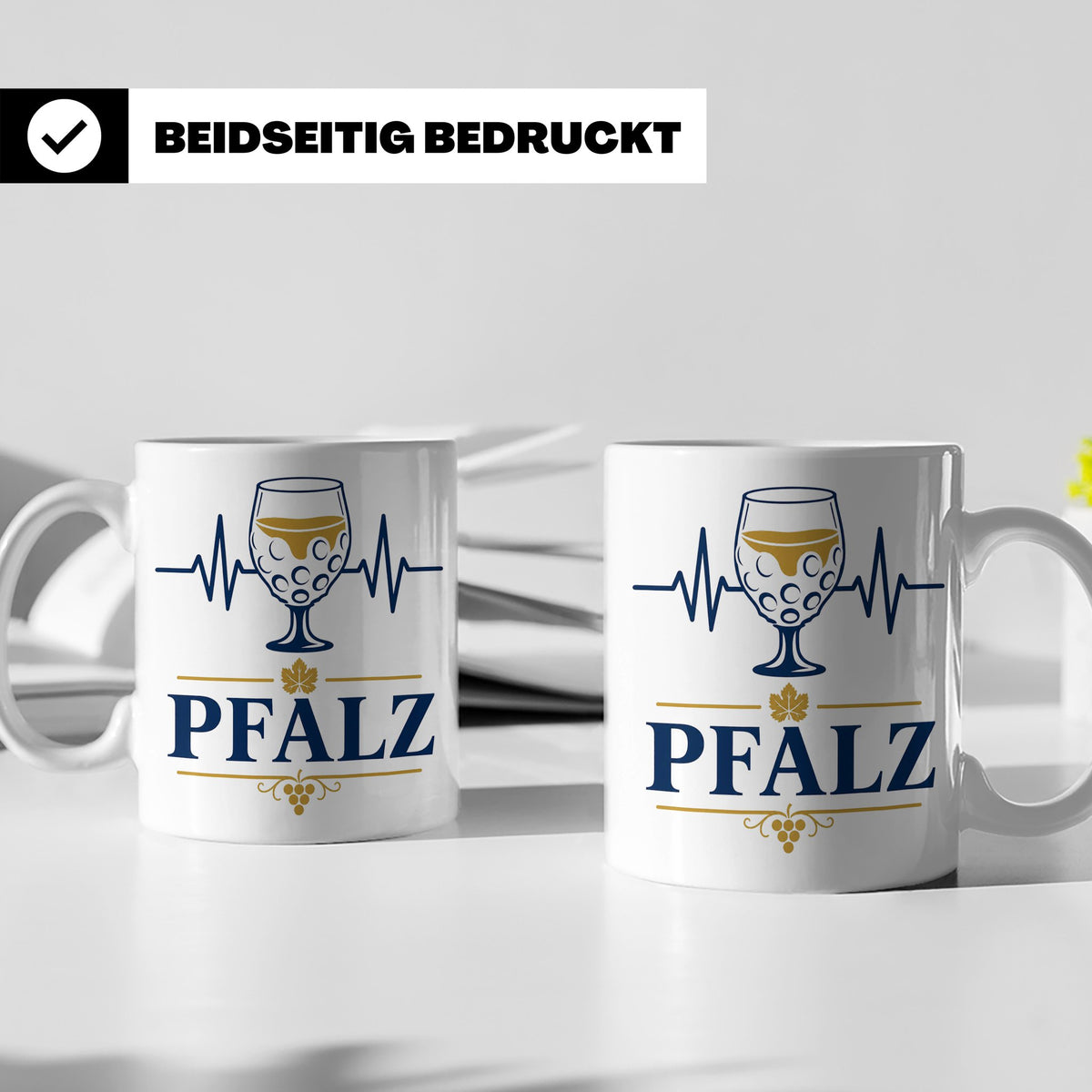 Pfalz Tasse Herzschlag Dubbeglas - Geschenk für Pfälzer Wein – Weiß [farbe:weiß]