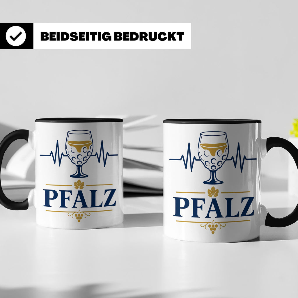 Pfalz Tasse Herzschlag Dubbeglas - Geschenk für Pfälzer Wein – Schwarz [farbe:schwarz]