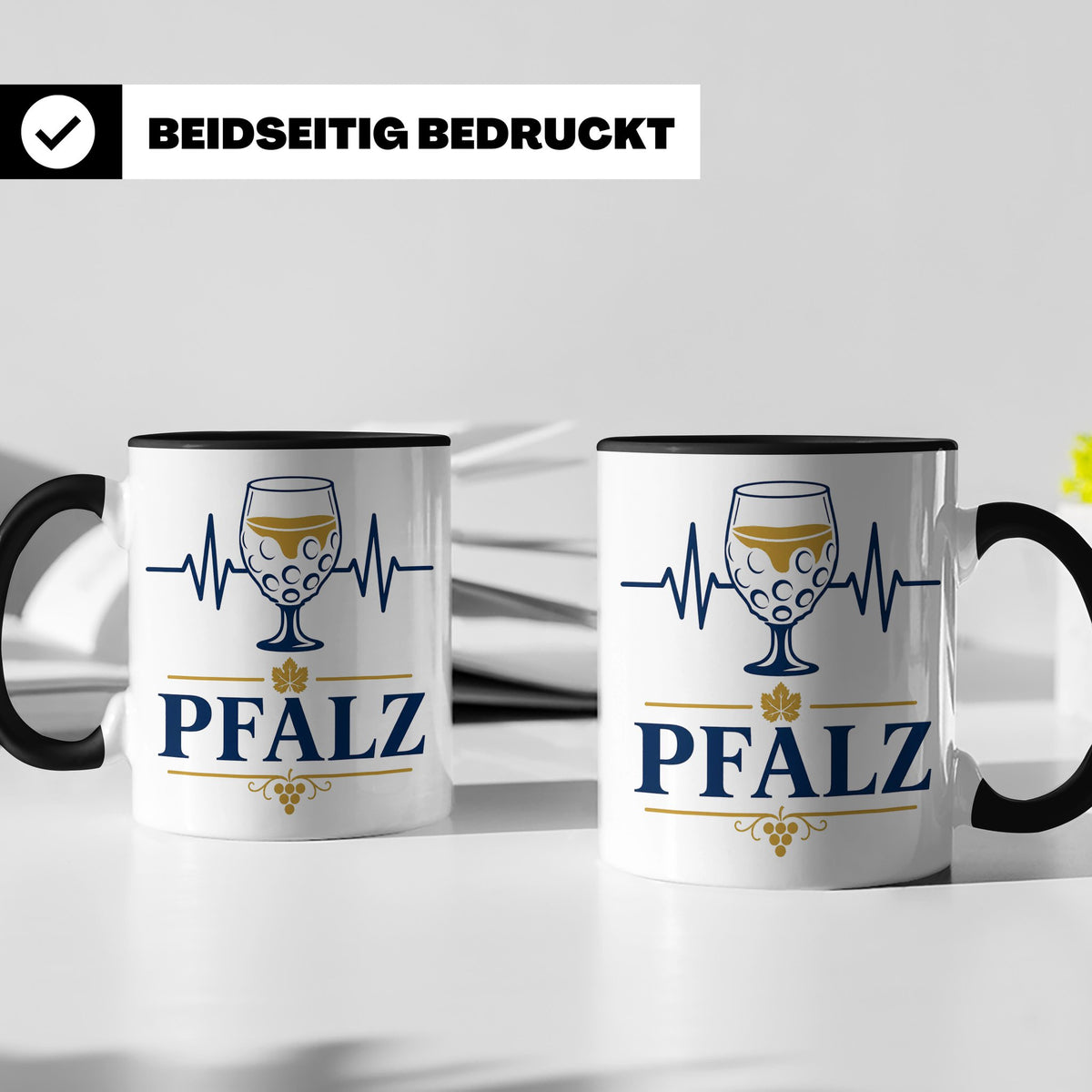 Pfalz Tasse Herzschlag Dubbeglas - Geschenk für Pfälzer Wein – Schwarz [farbe:schwarz]