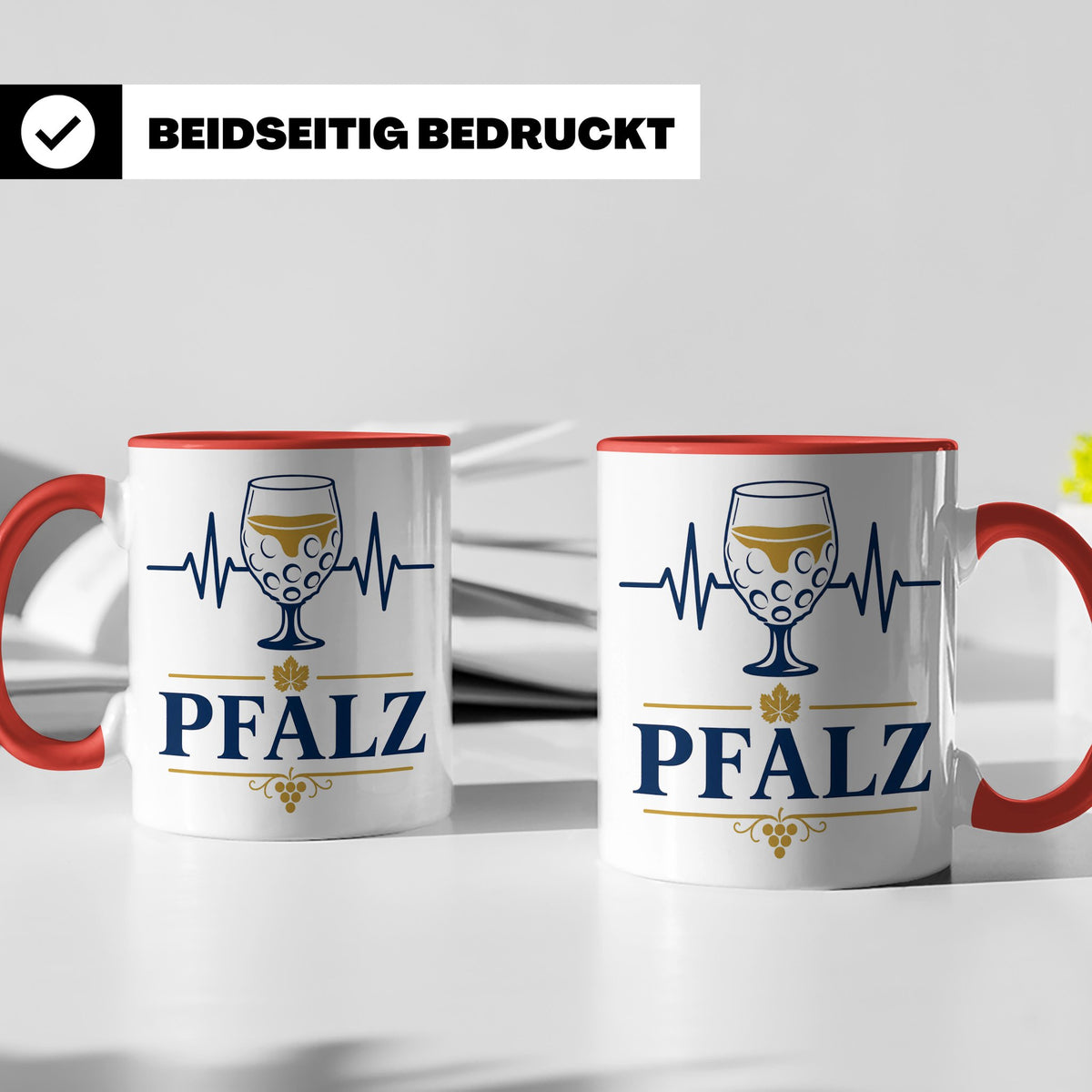Pfalz Tasse Herzschlag Dubbeglas - Geschenk für Pfälzer Wein – Rot [farbe:rot]