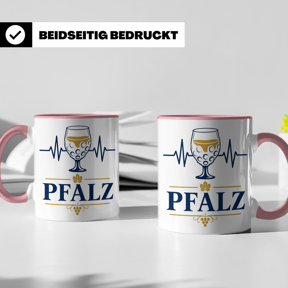 Pfalz Tasse Herzschlag Dubbeglas - Geschenk für Pfälzer Wein – Rosa [farbe:rosa]