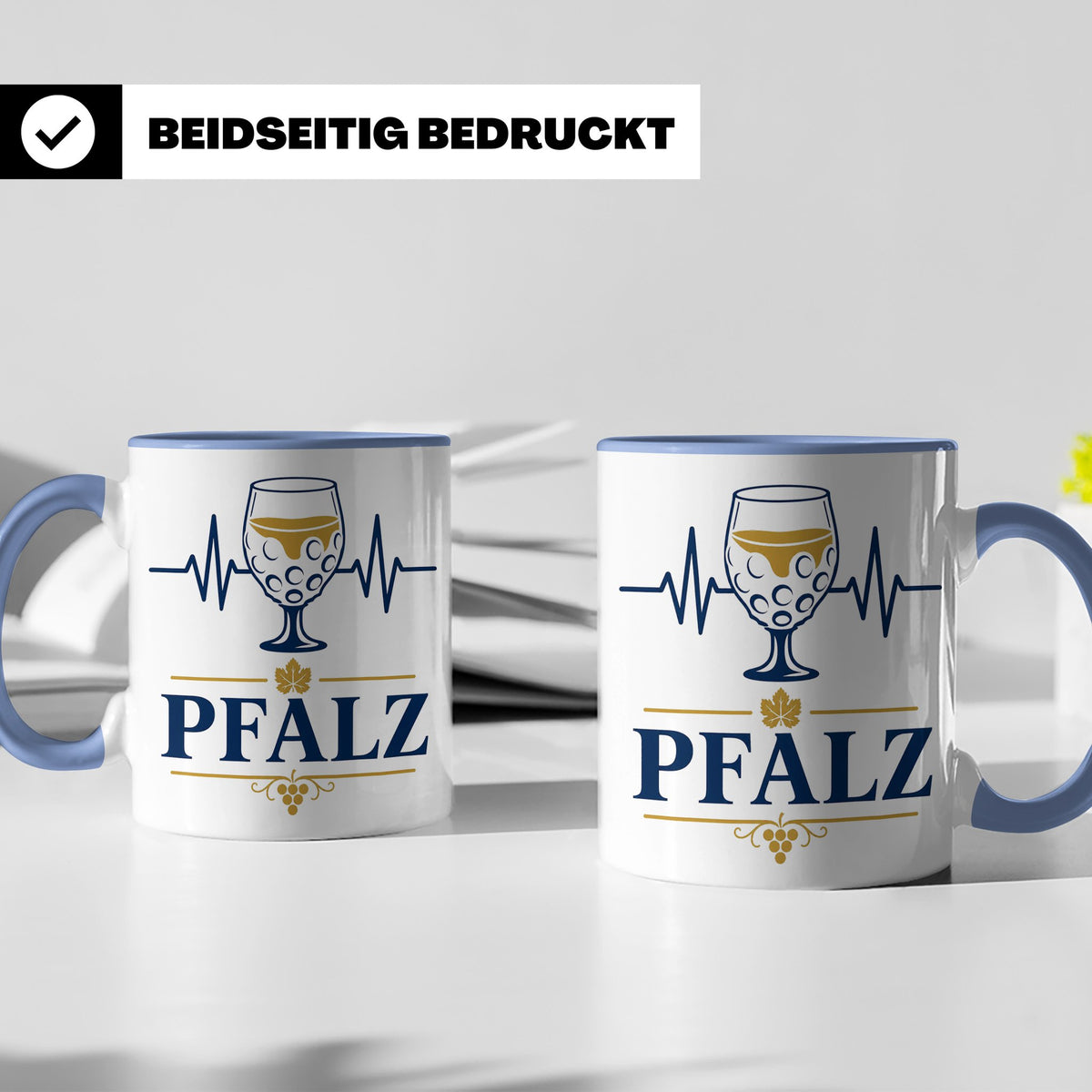 Pfalz Tasse Herzschlag Dubbeglas - Geschenk für Pfälzer Wein – Blau [farbe:blau]