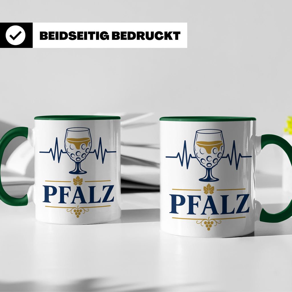 Pfalz Tasse Herzschlag Dubbeglas - Geschenk für Pfälzer Wein – Grün [farbe:grün]