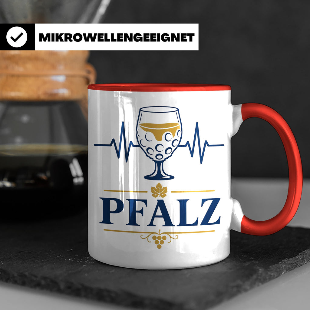 Pfalz Tasse Herzschlag Dubbeglas - Geschenk für Pfälzer Wein – Rot [farbe:rot]