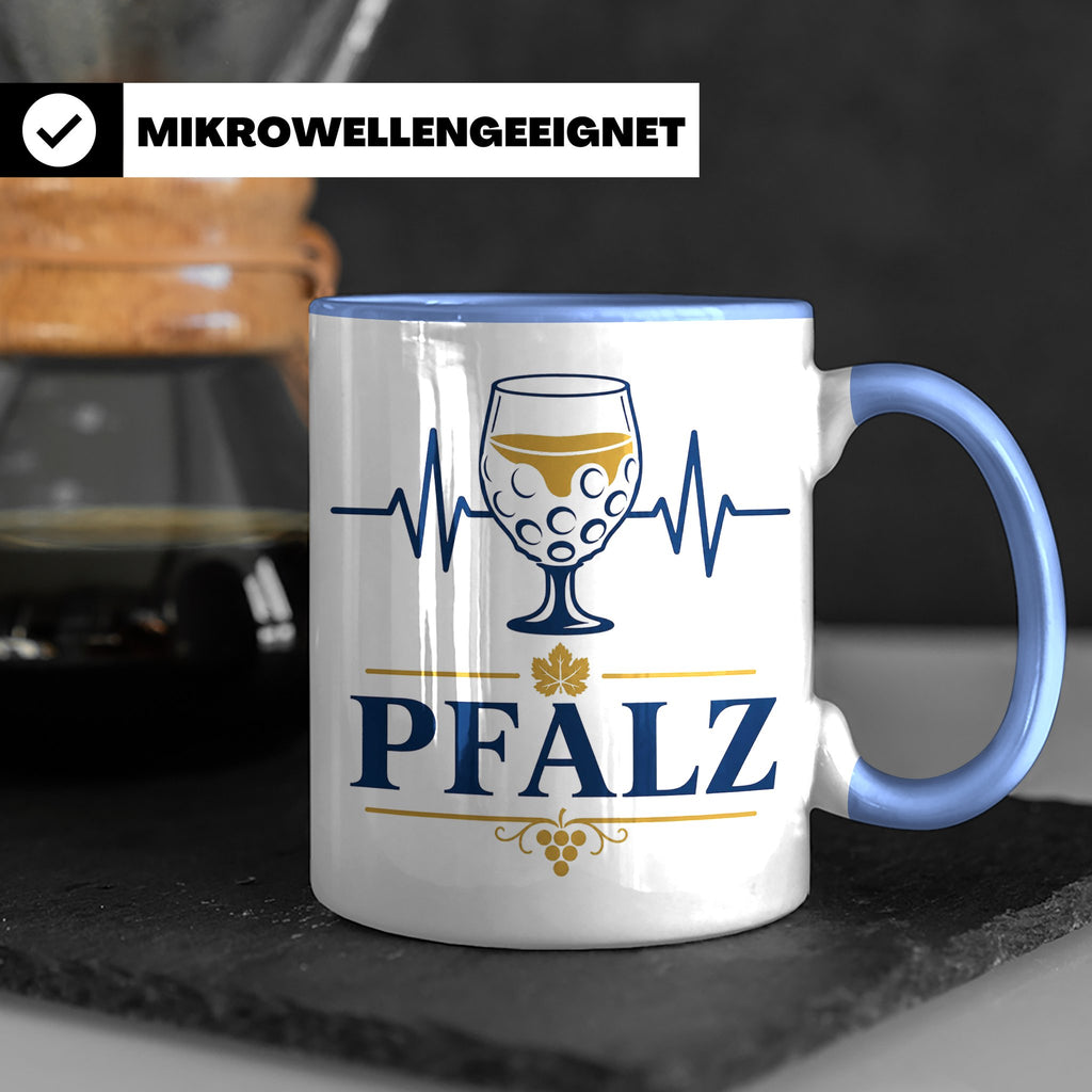 Pfalz Tasse Herzschlag Dubbeglas - Geschenk für Pfälzer Wein – Blau [farbe:blau]