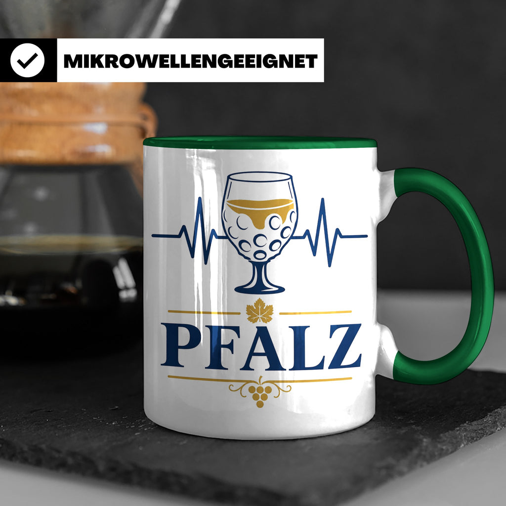 Pfalz Tasse Herzschlag Dubbeglas - Geschenk für Pfälzer Wein – Grün [farbe:grün]