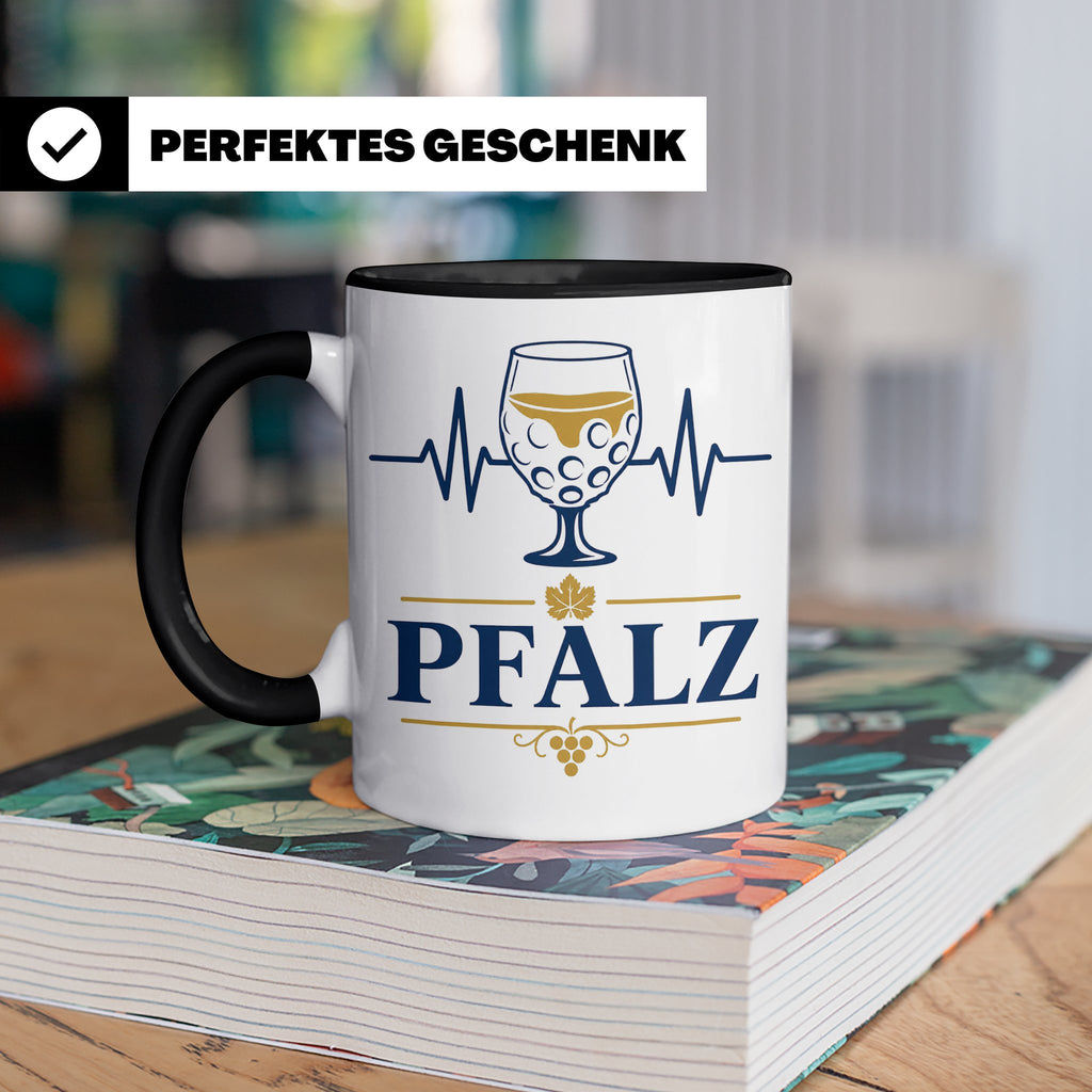 Pfalz Tasse Herzschlag Dubbeglas - Geschenk für Pfälzer Wein – Schwarz [farbe:schwarz]