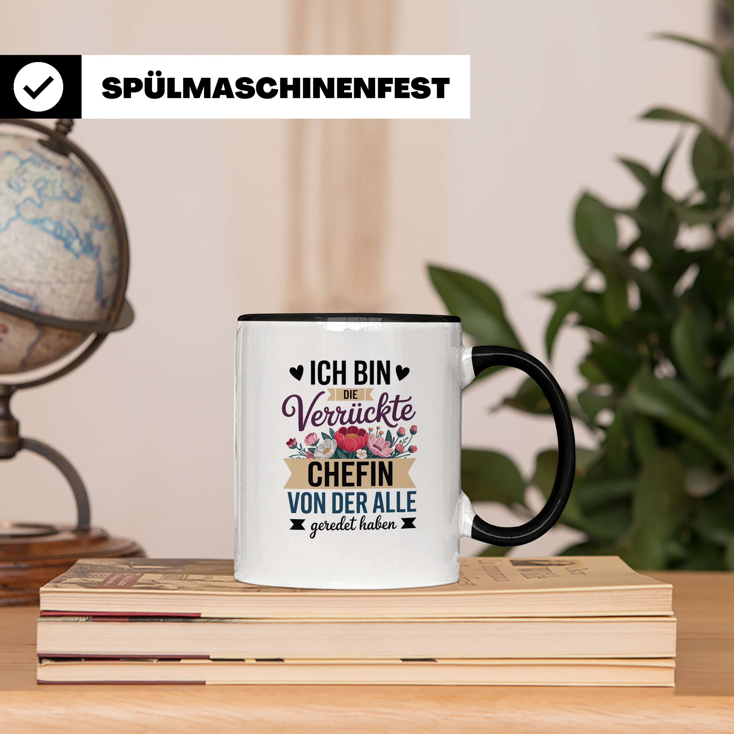 Chefin Tasse - Ich bin die verrückte Chefin - Büro Geschenkidee mit Blumen - Sublimation Kaffeetasse für die beste Chefin