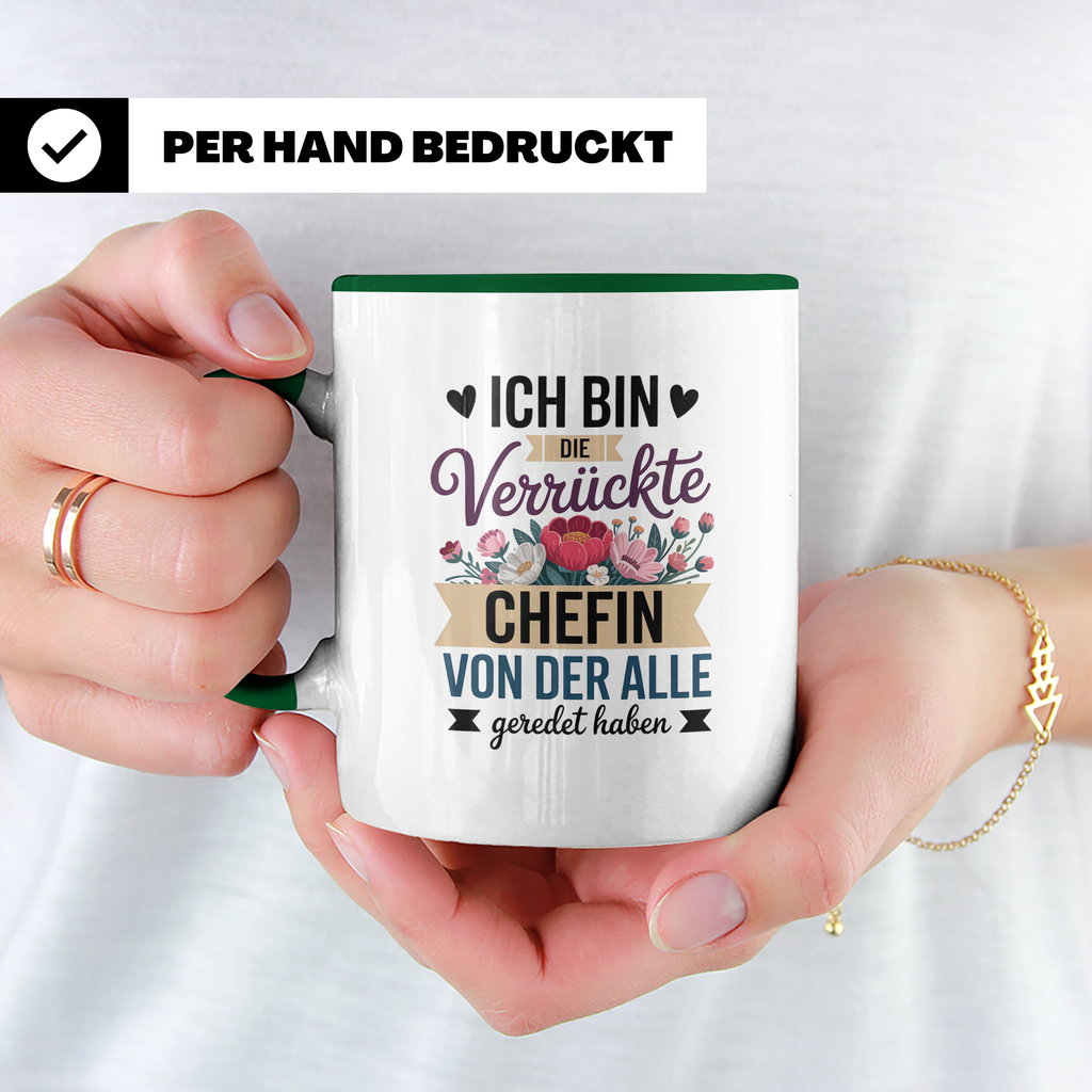 Chefin Tasse - Ich bin die verrückte Chefin - Büro Geschenkidee mit Blumen - Sublimation Kaffeetasse für die beste Chefin