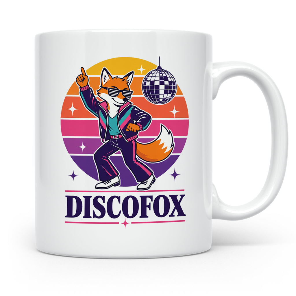 Discofox Tasse Tanzender Fuchs unter der Discokugel - Retro  – Weiß [farbe:weiß]