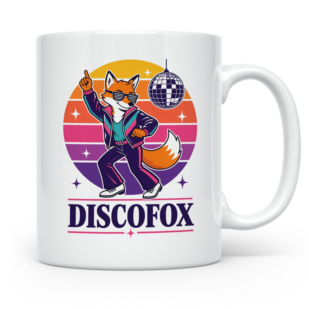 Discofox Tasse Tanzender Fuchs unter der Discokugel - Retro  – Weiß [farbe:weiß]
