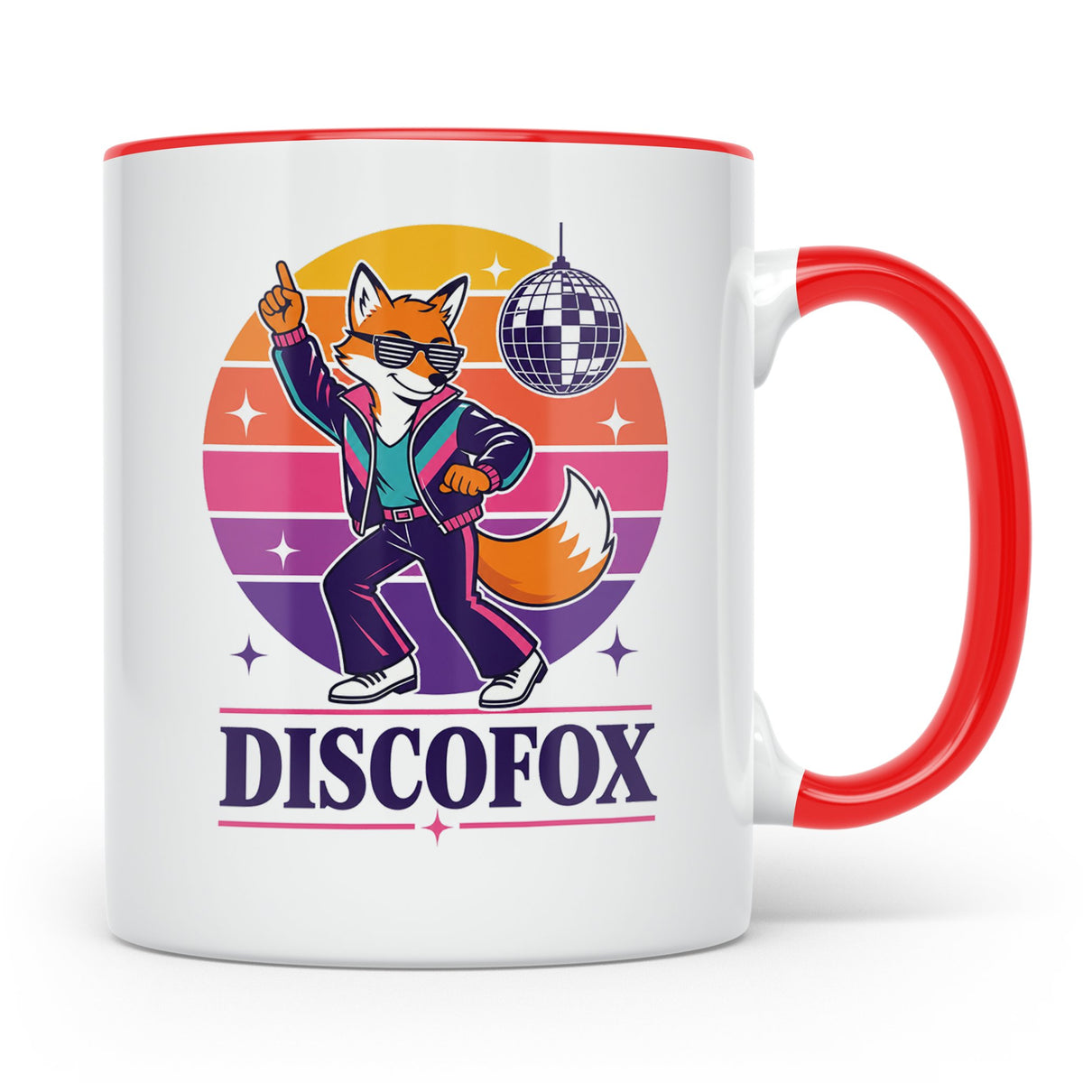 Discofox Tasse Tanzender Fuchs unter der Discokugel - Retro  – Rot [farbe:rot]