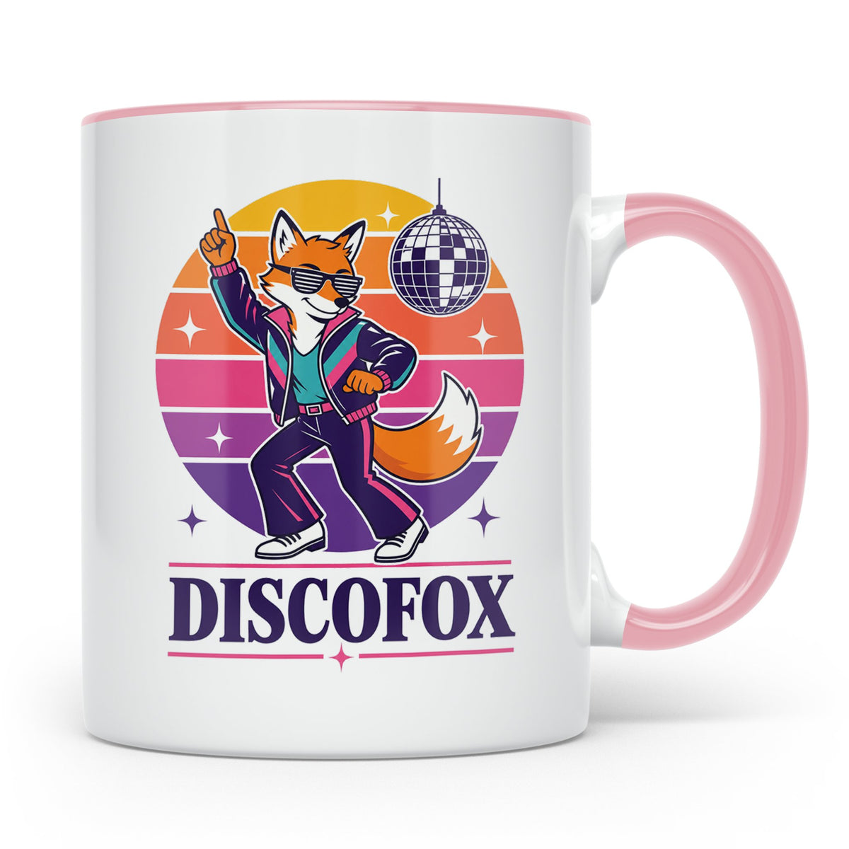 Discofox Tasse Tanzender Fuchs unter der Discokugel - Retro  – Rosa [farbe:rosa]
