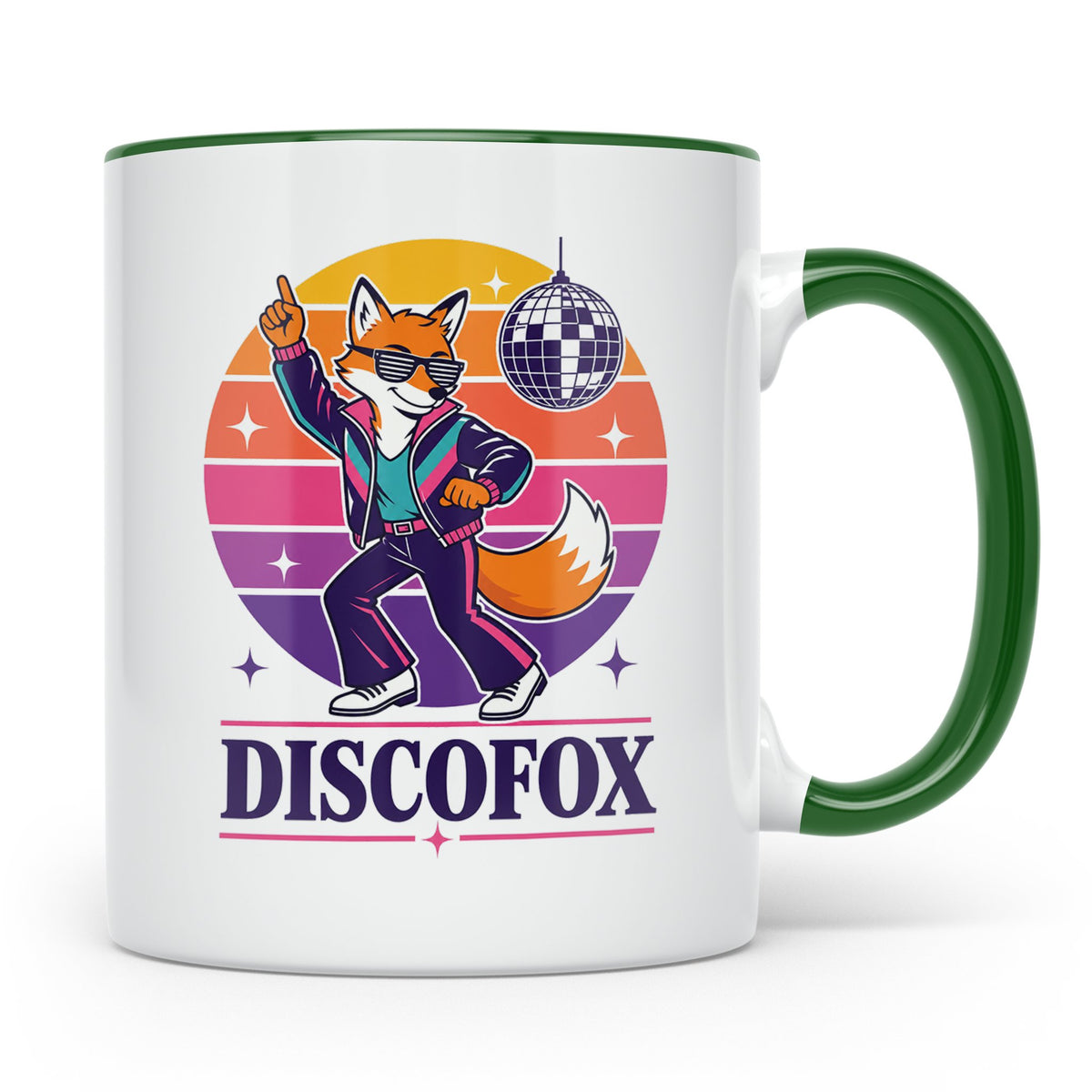 Discofox Tasse Tanzender Fuchs unter der Discokugel - Retro  – Grün [farbe:grün]