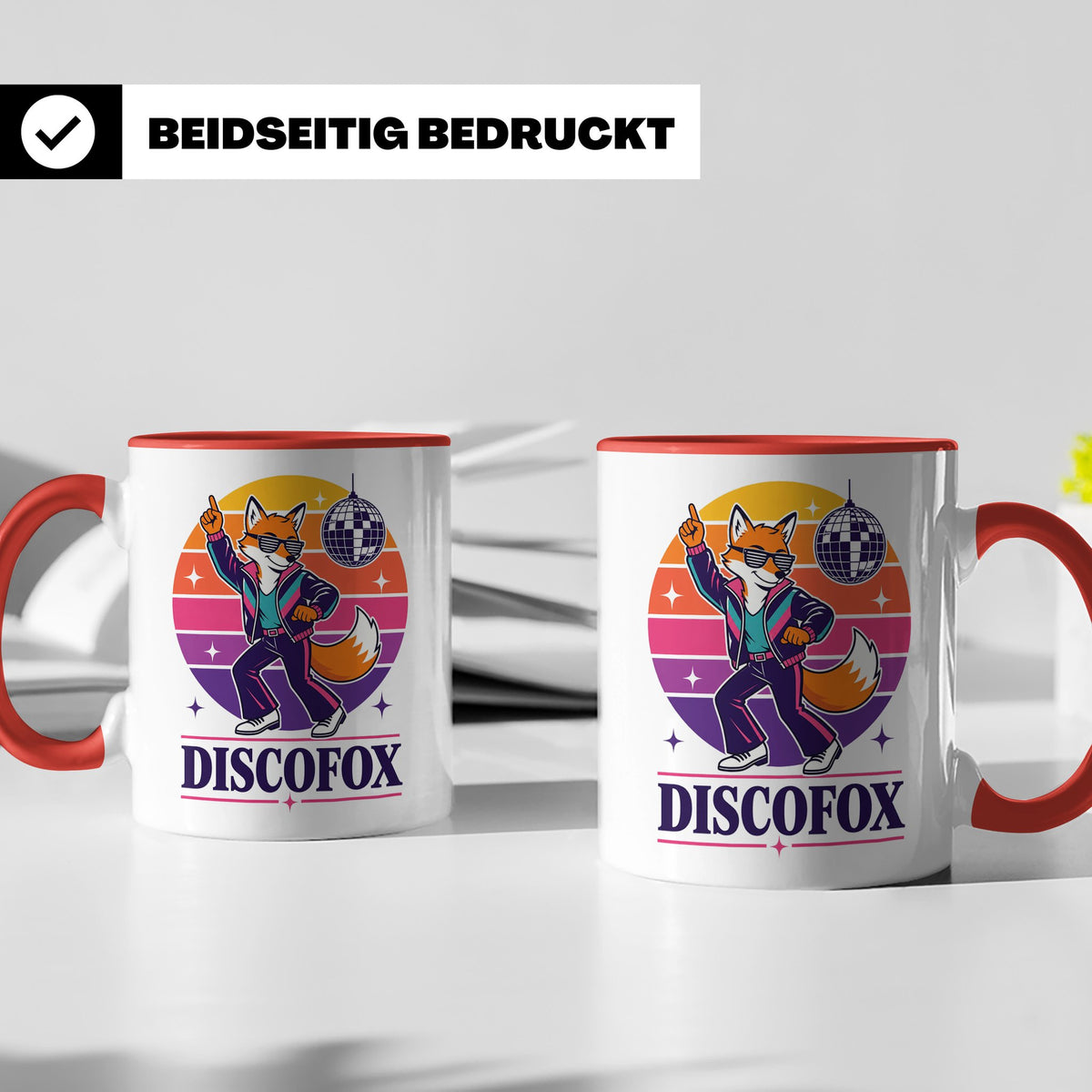 Discofox Tasse Tanzender Fuchs unter der Discokugel - Retro  – Rot [farbe:rot]