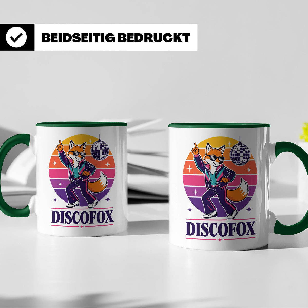 Discofox Tasse Tanzender Fuchs unter der Discokugel - Retro  – Grün [farbe:grün]