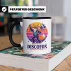 Discofox Tasse Tanzender Fuchs unter der Discokugel - Retro  – Schwarz [farbe:schwarz]
