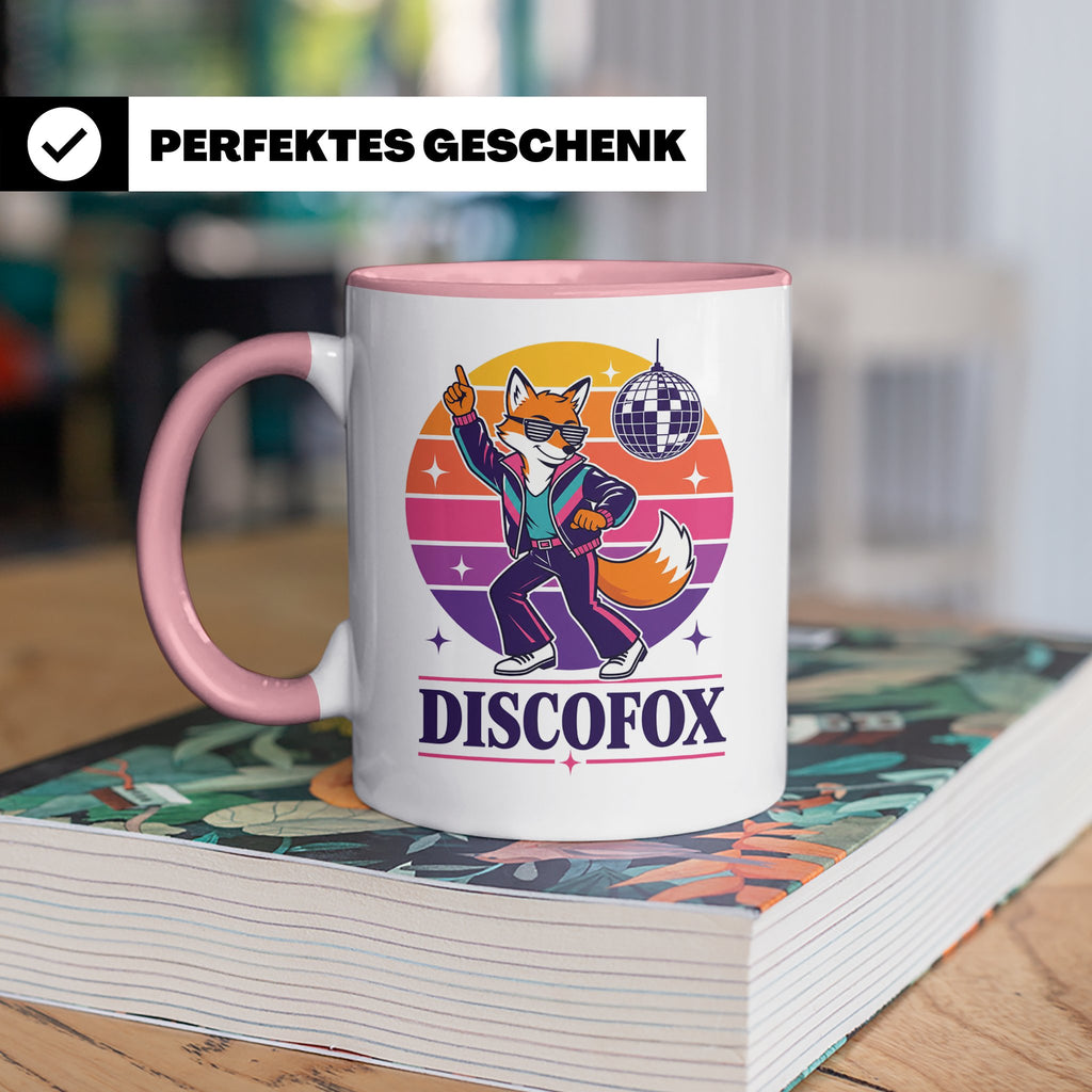 Discofox Tasse Tanzender Fuchs unter der Discokugel - Retro  – Rosa [farbe:rosa]