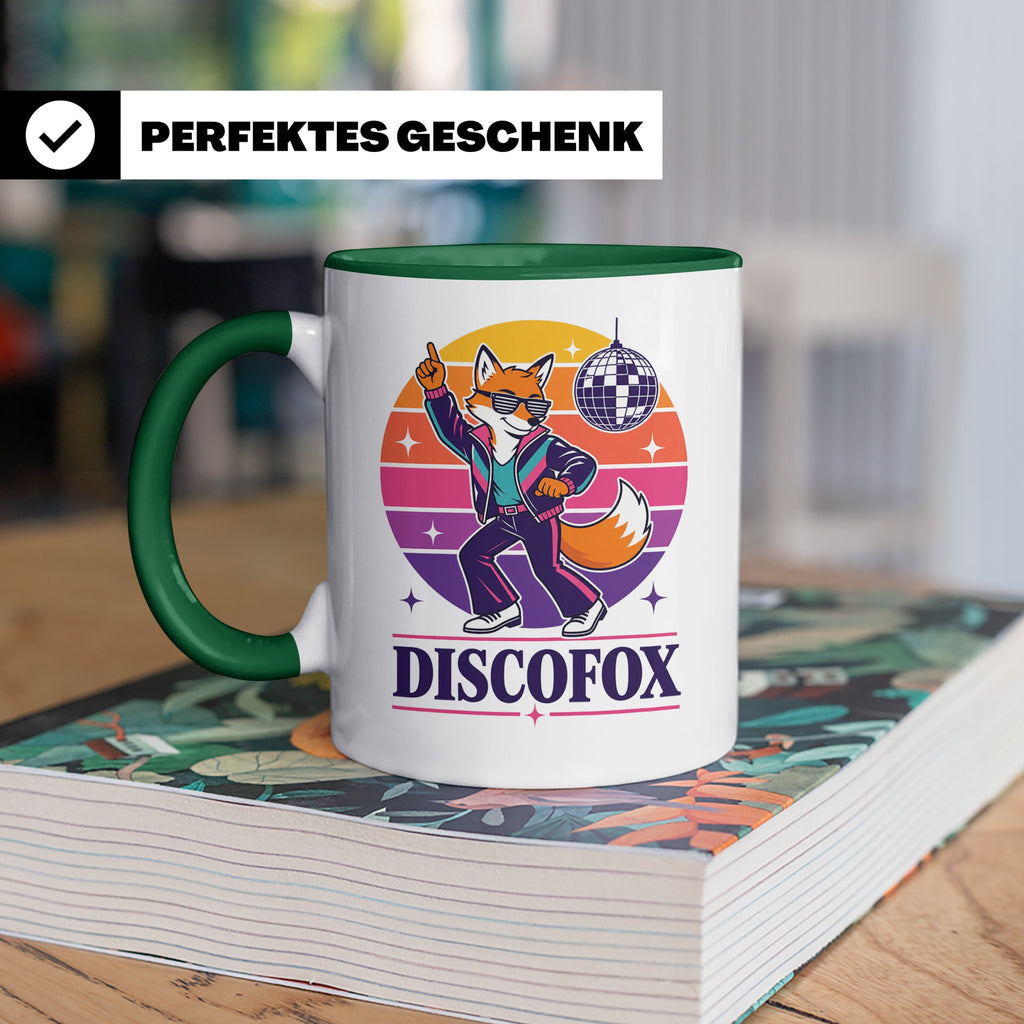 Discofox Tasse Tanzender Fuchs unter der Discokugel - Retro  – Grün [farbe:grün]