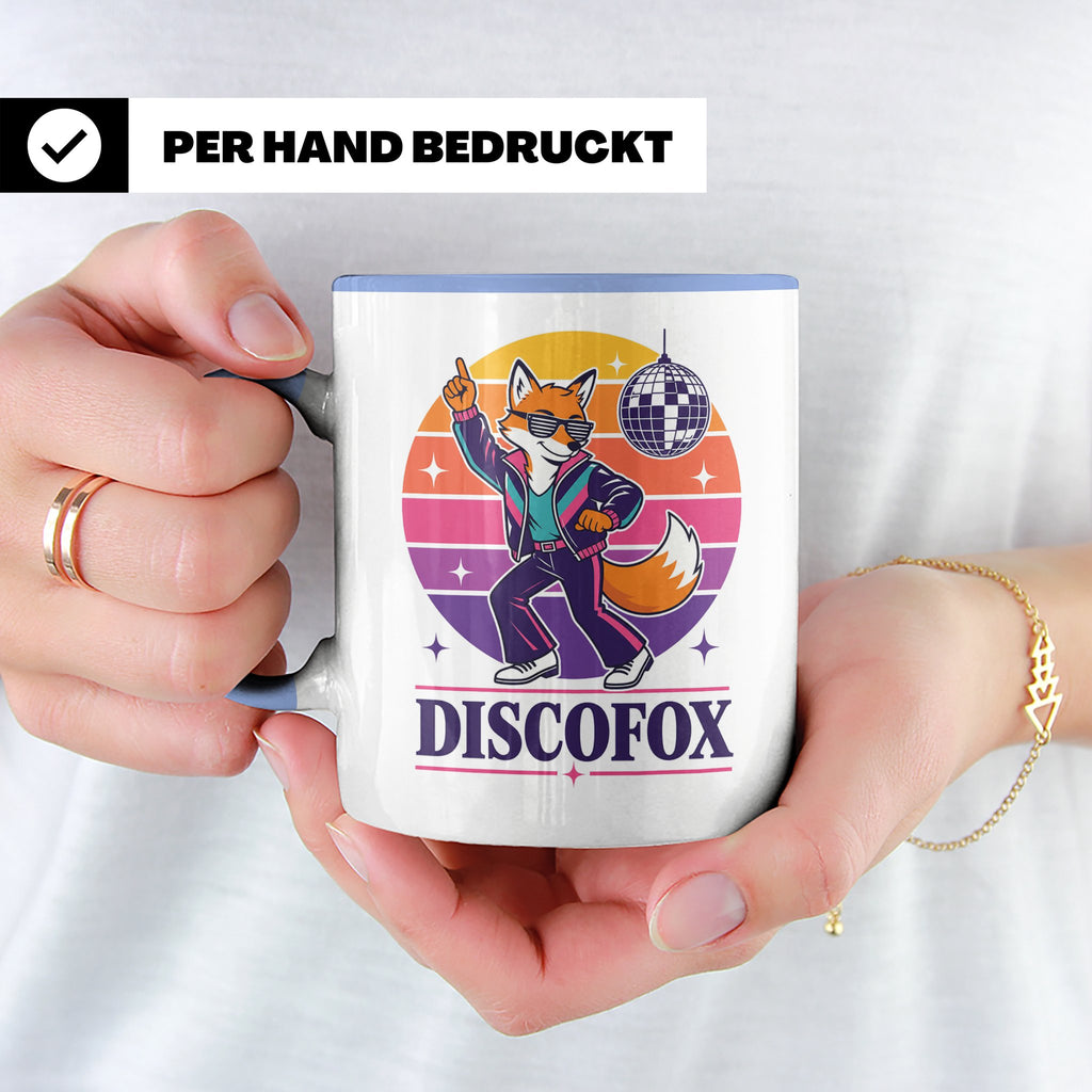 Discofox Tasse Tanzender Fuchs unter der Discokugel - Retro  – Blau [farbe:blau]