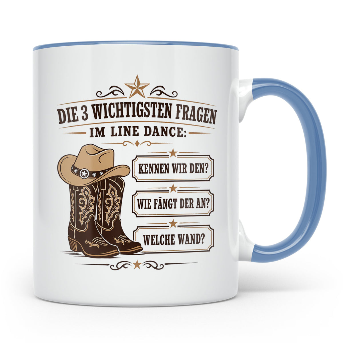 Line Dance Tasse Die 3 wichtigsten Fragen im Line Dance - Lu – Blau [farbe:blau]