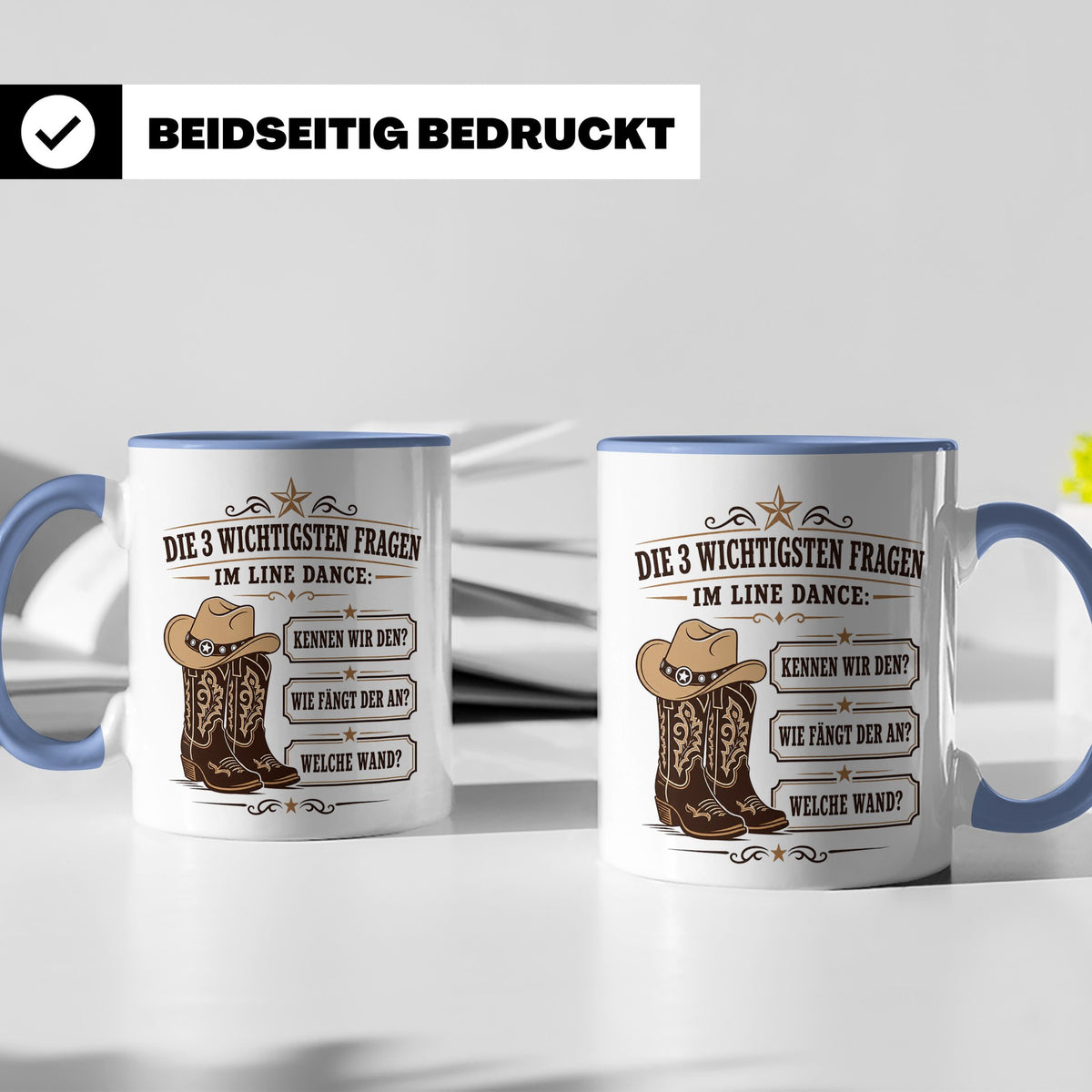 Line Dance Tasse Die 3 wichtigsten Fragen im Line Dance - Lu – Blau [farbe:blau]