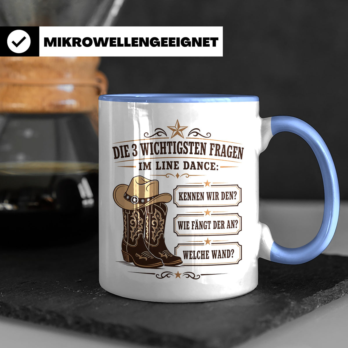 Line Dance Tasse Die 3 wichtigsten Fragen im Line Dance - Lu – Blau [farbe:blau]