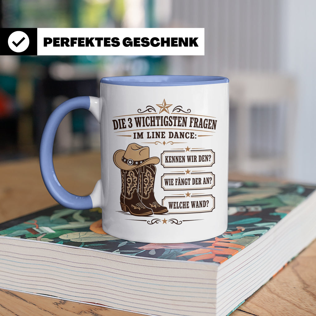 Line Dance Tasse Die 3 wichtigsten Fragen im Line Dance - Lu – Blau [farbe:blau]