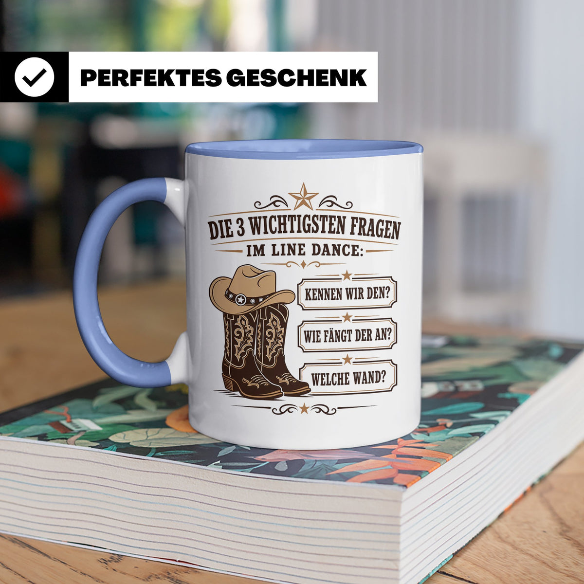Line Dance Tasse Die 3 wichtigsten Fragen im Line Dance - Lu – Blau [farbe:blau]