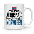 Norwegen Tasse: Tausche Arbeitsplatz gegen Hütte - Skandinav – Weiß [farbe:weiß]