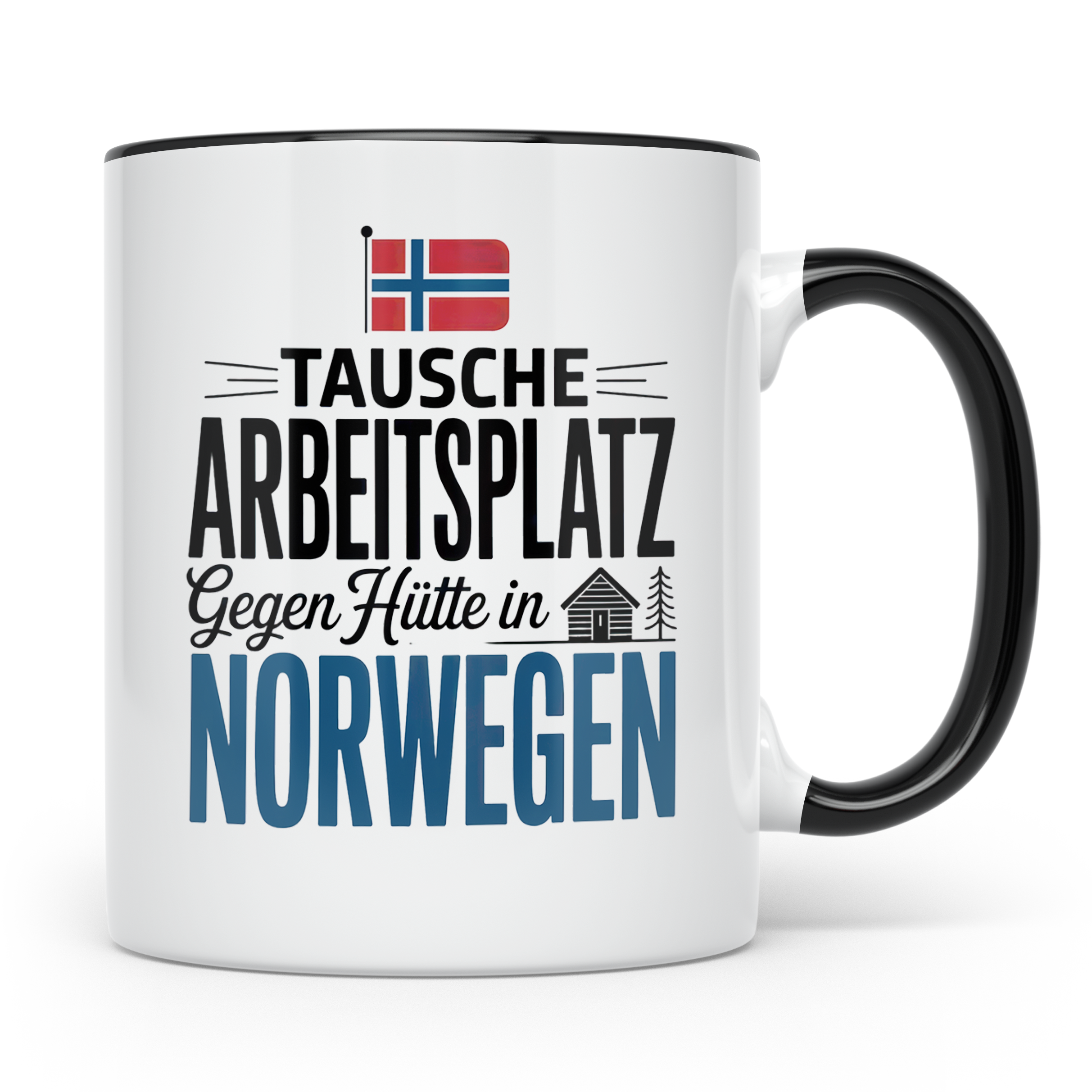 Norwegen Tasse: Tausche Arbeitsplatz gegen Hütte - Skandinav – Schwarz [farbe:schwarz]