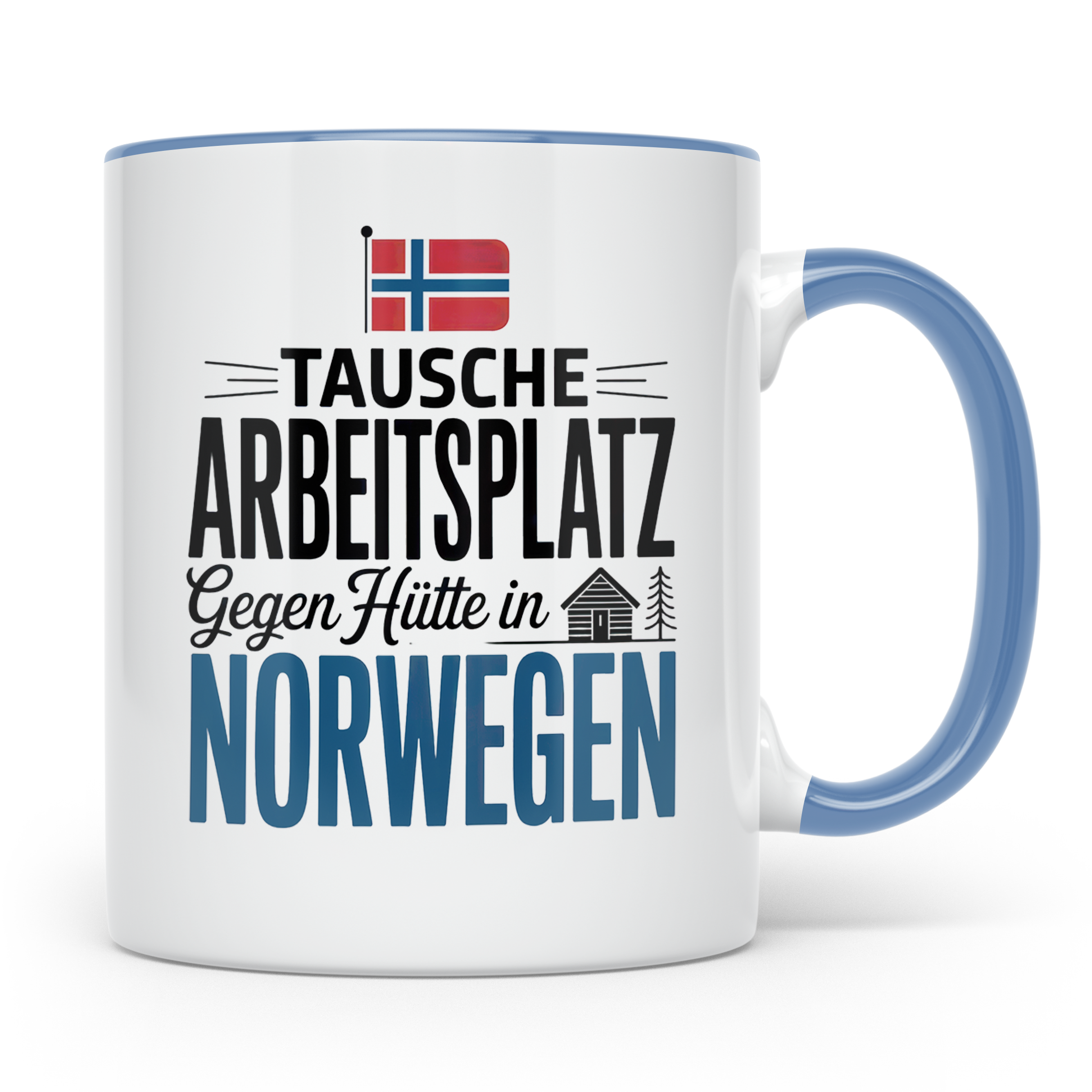 Norwegen Tasse: Tausche Arbeitsplatz gegen Hütte - Skandinav – Blau [farbe:blau]