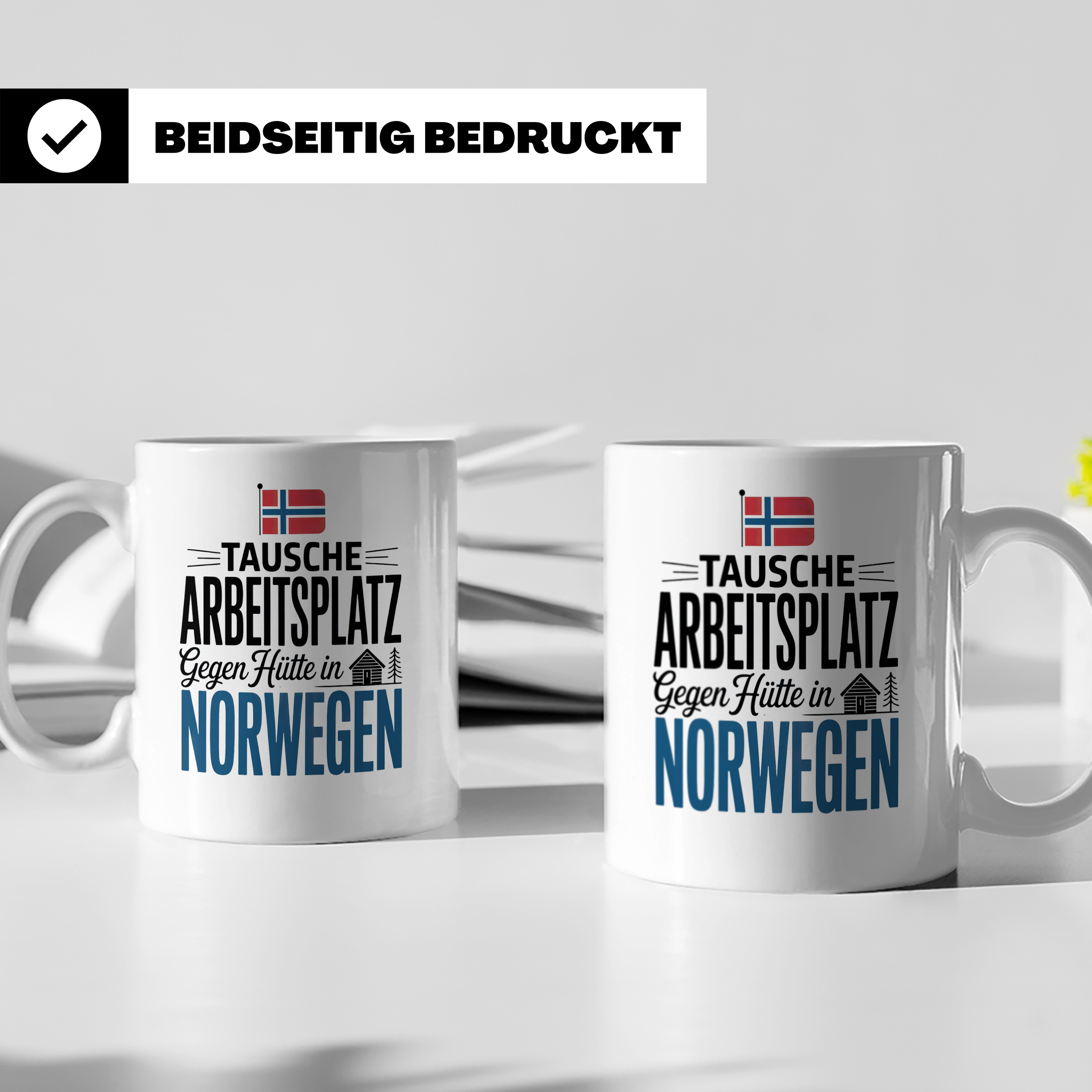 Norwegen Tasse: Tausche Arbeitsplatz gegen Hütte - Skandinav – Weiß [farbe:weiß]