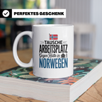 Norwegen Tasse: Tausche Arbeitsplatz gegen Hütte - Skandinav – Weiß [farbe:weiß]