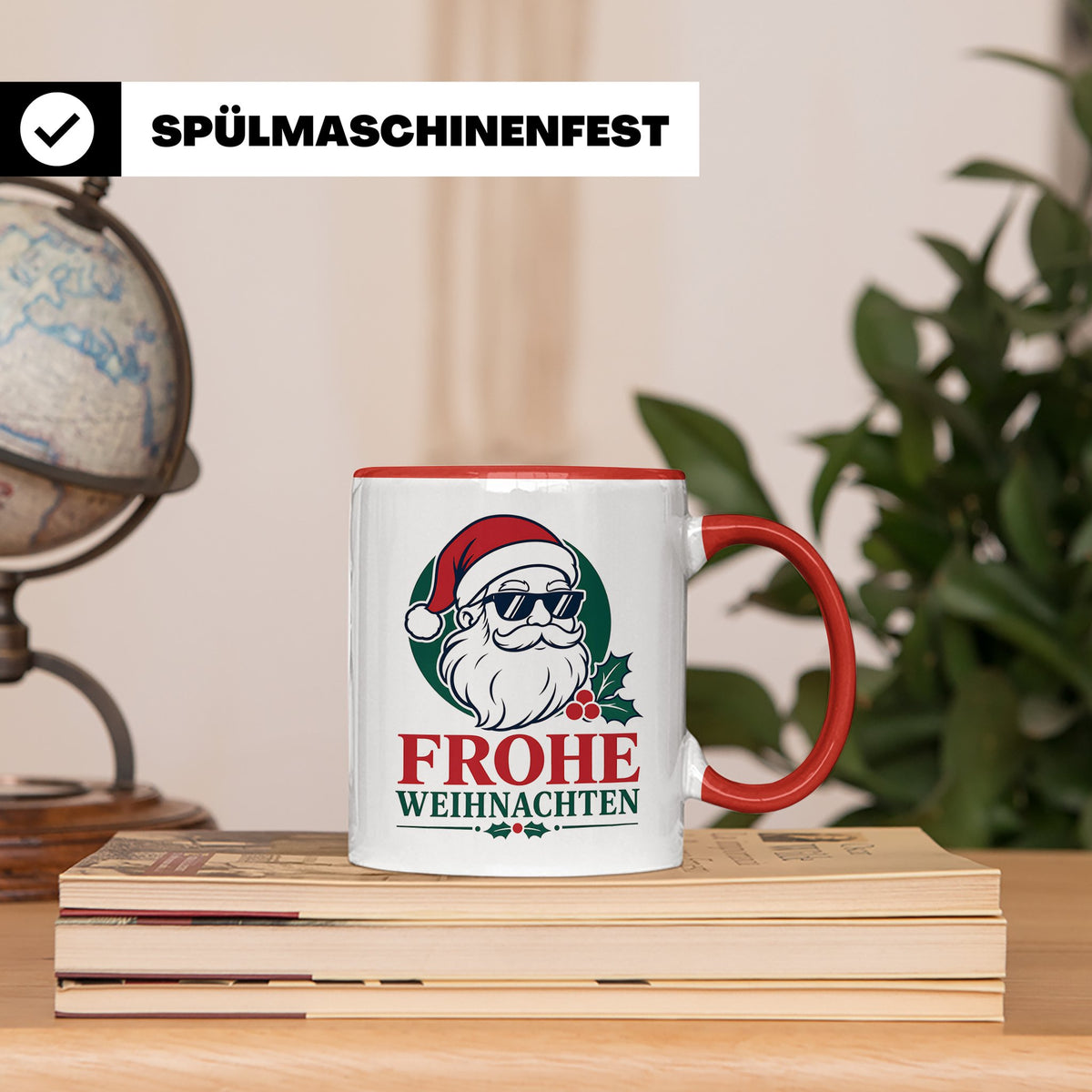 Weihnachtsmann Tasse Frohe Weihnachten Cooler Santa mit Sonn – Rot [farbe:rot]