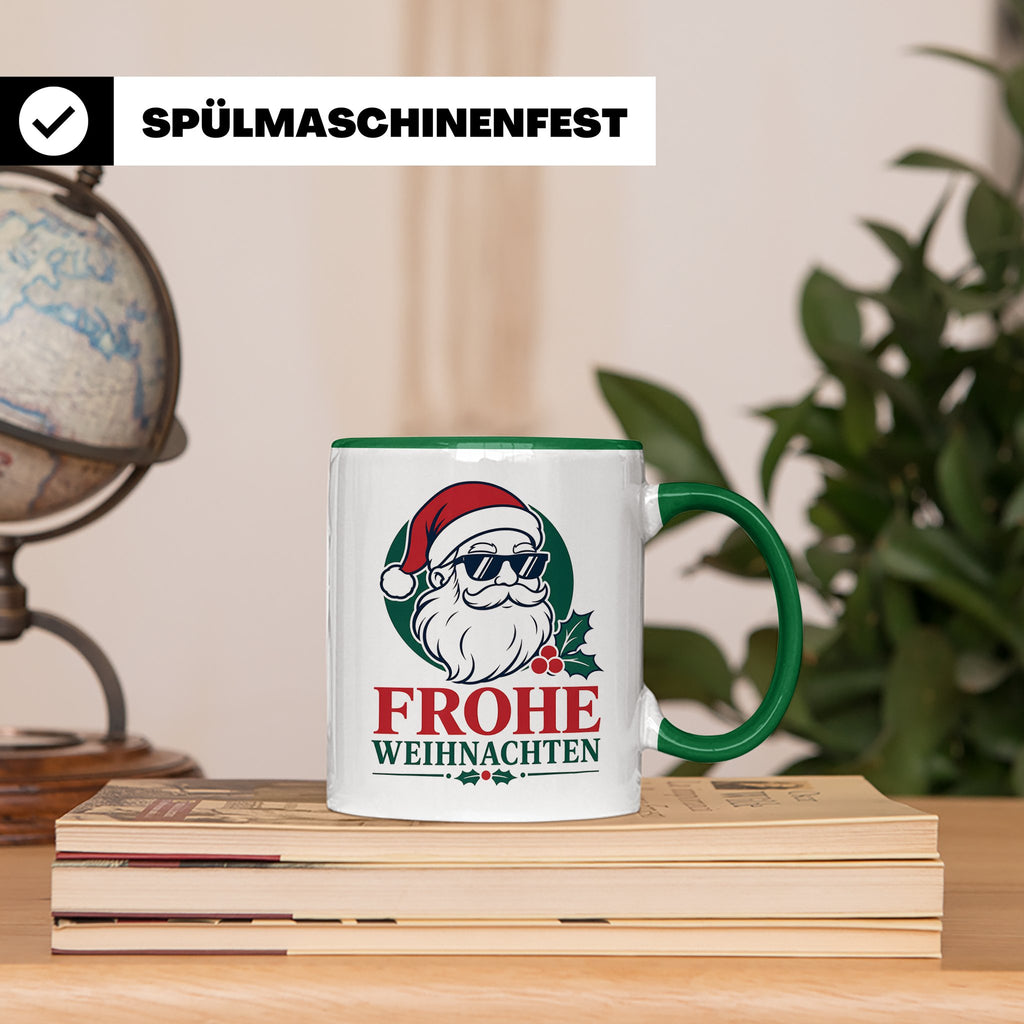 Weihnachtsmann Tasse Frohe Weihnachten Cooler Santa mit Sonn – Grün [farbe:grün]