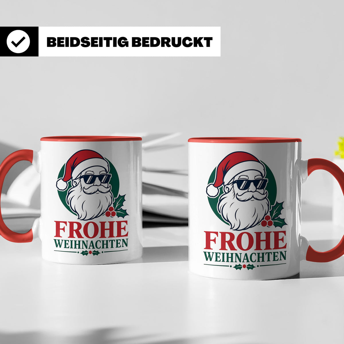 Weihnachtsmann Tasse Frohe Weihnachten Cooler Santa mit Sonn – Rot [farbe:rot]