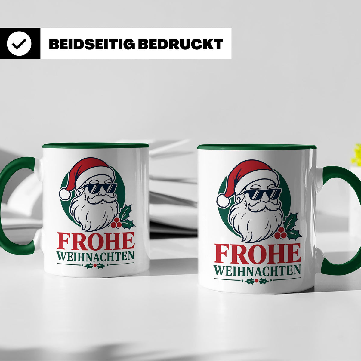 Weihnachtsmann Tasse Frohe Weihnachten Cooler Santa mit Sonn – Grün [farbe:grün]