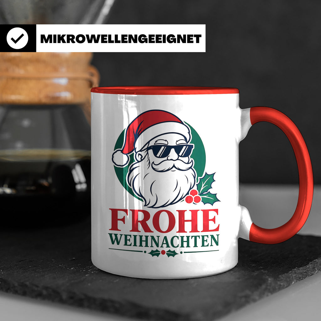 Weihnachtsmann Tasse Frohe Weihnachten Cooler Santa mit Sonn – Rot [farbe:rot]