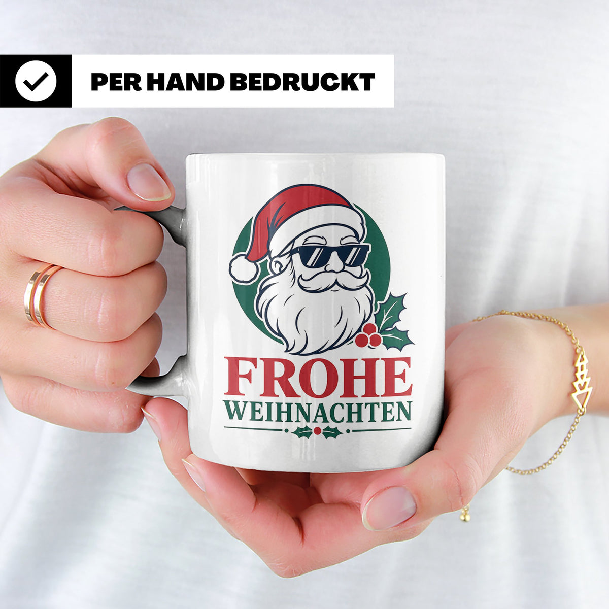 Weihnachtsmann Tasse Frohe Weihnachten Cooler Santa mit Sonn – Weiß [farbe:weiß]