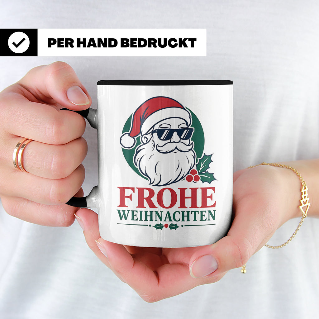 Weihnachtsmann Tasse Frohe Weihnachten Cooler Santa mit Sonn – Schwarz [farbe:schwarz]