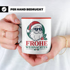 Weihnachtsmann Tasse Frohe Weihnachten Cooler Santa mit Sonn – Rot [farbe:rot]