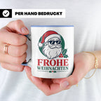 Weihnachtsmann Tasse Frohe Weihnachten Cooler Santa mit Sonn – Blau [farbe:blau]