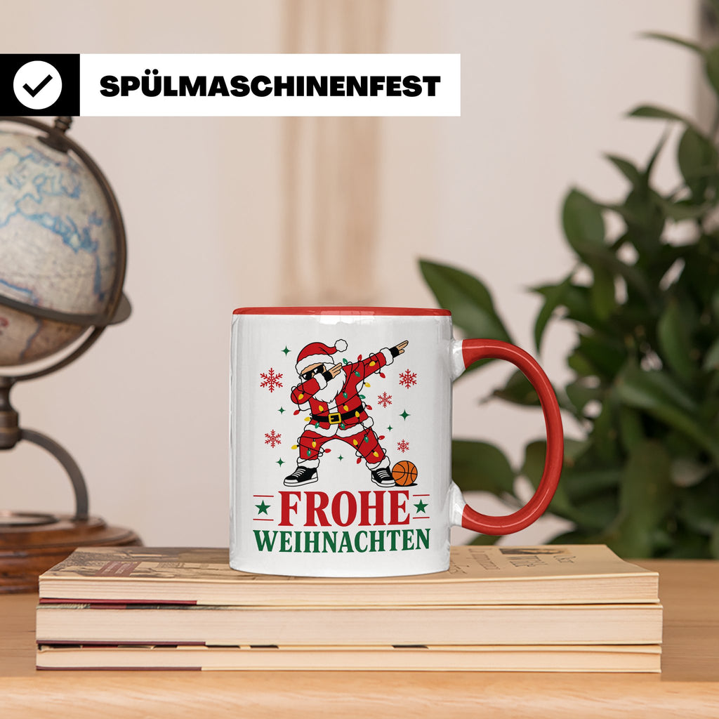 Basketball Weihnachten Tasse Frohe Weihnachten tanzender Wei – Rot [farbe:rot]