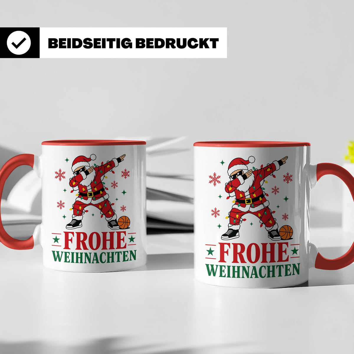 Basketball Weihnachten Tasse Frohe Weihnachten tanzender Wei – Rot [farbe:rot]