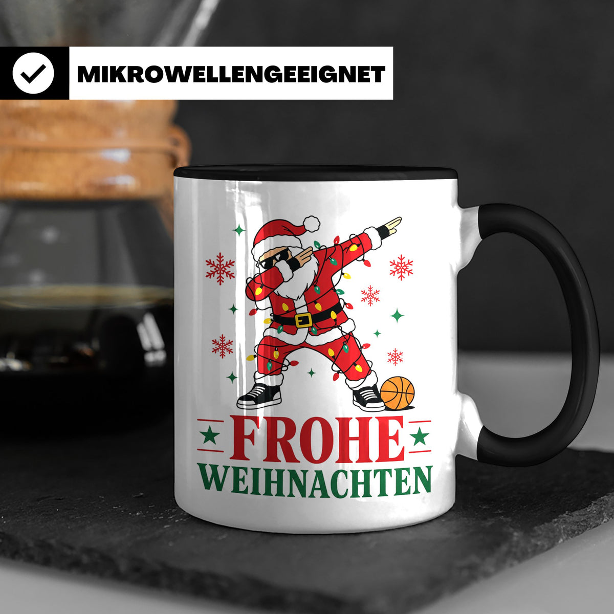 Basketball Weihnachten Tasse Frohe Weihnachten tanzender Wei – Schwarz [farbe:schwarz]