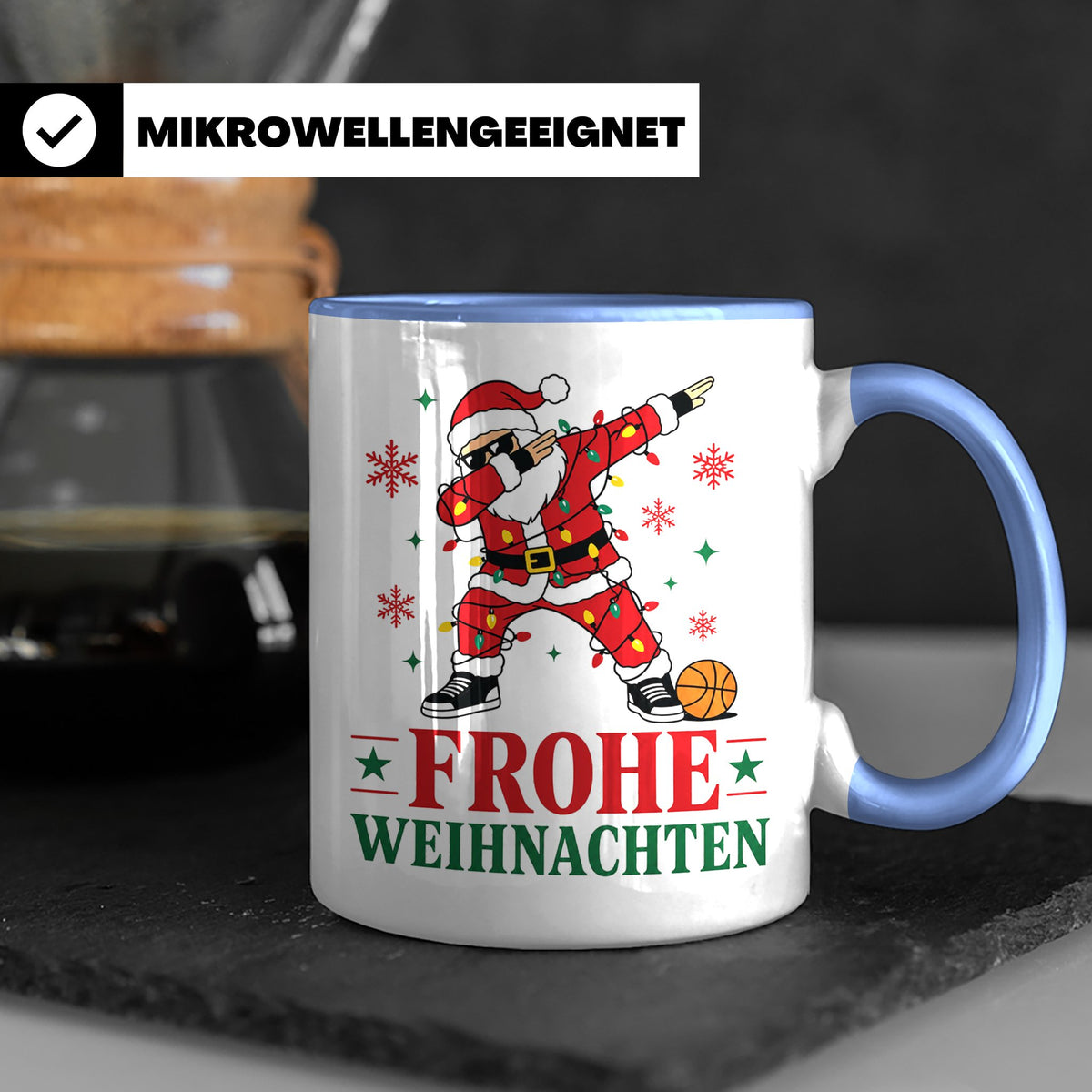 Basketball Weihnachten Tasse Frohe Weihnachten tanzender Wei – Blau [farbe:blau]