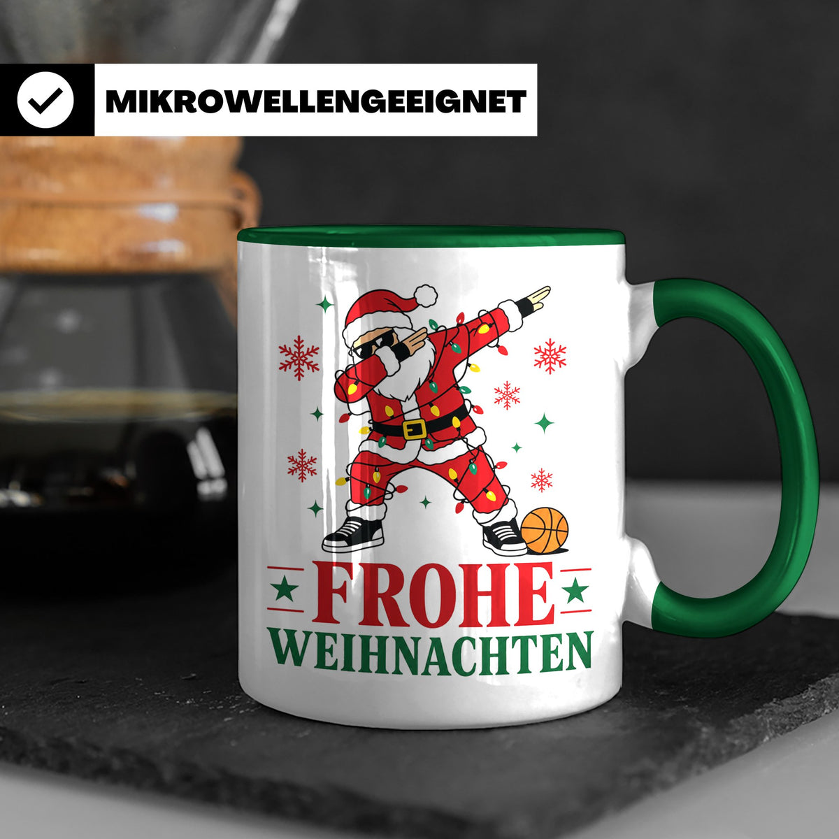 Basketball Weihnachten Tasse Frohe Weihnachten tanzender Wei – Grün [farbe:grün]